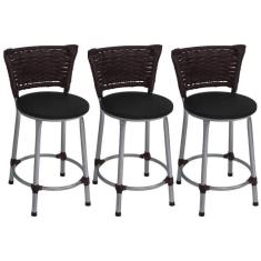 Imagem de Kit 3 Banquetas Baixa Prata Junco Argila Com Assento  Fortmix