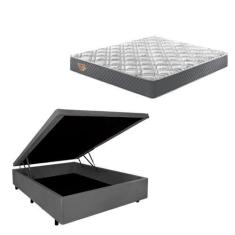 Imagem de Cama Box Casal Com Baú Suede Cinza + Colchão Adapto Ecoflex Molas Ensa