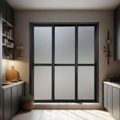 Imagem de Porta de Correr 3 Folhas Moveis Sequenciais 210 X 200 Elite com Fecho Automático Vidro Liso Preto