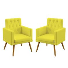 Imagem de Kit 2 Poltronas Decorativas Estofada Para Sala De Estar Nina Com Rodapé E Botões Capitonê Sued  Aradecor