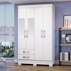 Imagem de Guarda Roupas Solteiro Com 4 Portas 2 Gavetas Com Espelho BE12 Branco - Briz Móveis