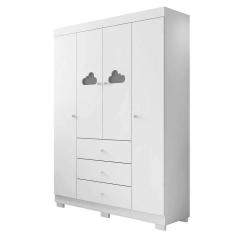 Imagem de Guarda Roupas Infantil 4 Portas 3 Gavetas Branco Brilho Sevilha