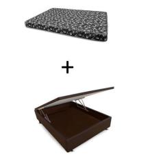 Imagem de Cama Box Baú Viúva 128 Bello Box - Tecido Sintético Marrom Com Colchão