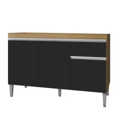 Imagem de Balcão De Cozinha Para Pia 120cm 1 Gaveta Tatiane Amêndoa/Preto - Ajl