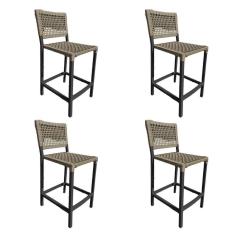 Imagem de Kit 4 Banquetas França Em Corda Náutica E Base Em Alumínio Preta Para área Gourmet Rami - Cor: Bege