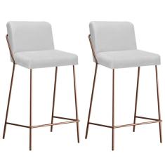 Imagem de Kit 02 Banqueta Alta Com Encosto Drika Industrial Cozinha Bistrô Ferro Bronze Sintético Branco - Ahazzo Móveis