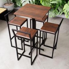 Imagem de Conjunto Mesa Alta Bar Bistrô Quadrada Imbuia 4 Banquetas Confort Indu