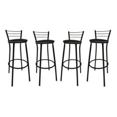 Imagem de Kit Jogo 4 Banqueta Alta Preta Balcão Cozinha Sala Jardim - Multflex