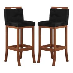 Imagem de Kit 2 Banquetas Média Estofada para Balcão Turim Madeira Castanho Suede CCS