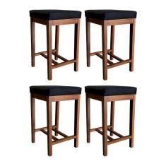 Imagem de Kit 4 Banquetas Média Bali Estofada 64 Cm Madeira Maciça Suede Preto CCS