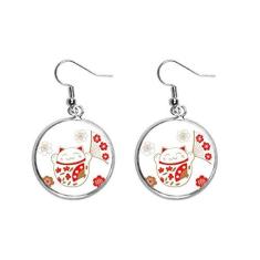 Imagem de Lucky Fortune Brinco feminino com pingente de flor de gato com orelha japonesa