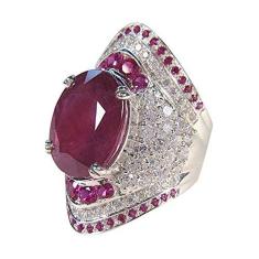 Imagem de MuYiYi11 Anel de rubi sintético, anel de noivado incrustado brilhante com joia feminina presente