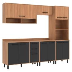 Imagem de Cozinha Completa Modulada 5 Peças Com Torre Quente Havana Multimóveis Cr20333 Rovere/grafite