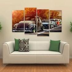 Imagem de Quadro Decorativo Carros Vintage Mosaico Em Tecido 4 Peças 1