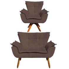 Imagem de Kit 1 Namoradeira E 1 Poltrona Giratória Opala Suede Marrom