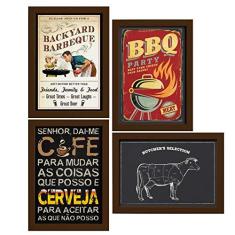 Imagem de Quadros Churrasco Moldura Marrom 33x43cm 4un