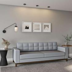 Imagem de Sofá 3 Lugares Laranjal Base De Madeira Linho Cotton Cinza 210 Cm - Mo