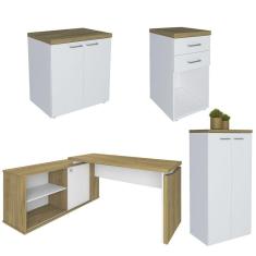 Imagem de Conjunto Escritório Home Office 4 Peças Sharp A06 Olmo-branco - Mpozenato