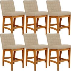 Imagem de Kit 06 Banquetas Baixa Cozinha Fixa Mila L02 Bege Escuro