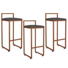 Imagem de Kit 03 Banquetas Alta Para Cozinha Sala de Jantar Hanna L02 Bronze Lin