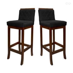 Imagem de Kit 2 Banquetas Alta para Cozinha Nice em Madeira Matelassê Suede Preto CCS