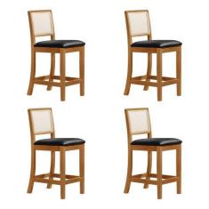 Imagem de Kit 4 Banquetas Altas de Telinha Assento Estofado Couro Pu Preto Rubi 