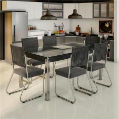 Imagem de Mesa de Jantar Aço Nobre Cláudia com 6 Cadeiras - Cromada/Preto