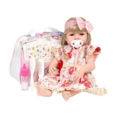Imagem de Boneca Reborn Recém Nascida Vestido Florido Kit 20 Itens - Cegonha Reb