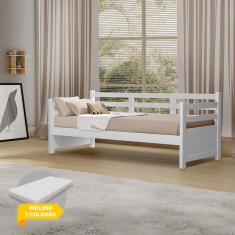 Imagem de Sofá Cama Vintage Enjoy Mona Madeira Maciça com Colchão Branco Acompanha Nicho