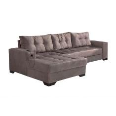 Imagem de Sofá 5 Lugares Dijon Com Chaise Esquerdo E Entrada Usb Suede Nude