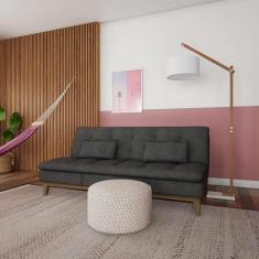 Imagem de Sofá-Cama 3 Lugares Casal Aaliyah com Pés de Madeira Suede Cinza