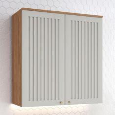 Imagem de Armário Aéreo Cozinha 80 Cm Requinte 2 Portas Ripado Nature/Areia Hp - Henn