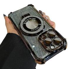 Imagem de Capa magnética para iPhone 16 Pro Max com glíter, estampa ondulada de água brilhante [compatível com Magsafe] fina com proteção contra quedas com protetor de lente de câmera, capa de telefone de luxo,