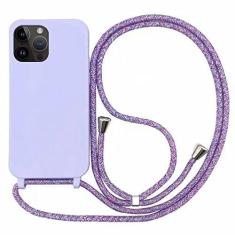 Imagem de Colar tiracolo alça cordão capa de telefone para iPhone 14 Plus 13 12 Mini 11 Pro XS Max XR X Silicone Soft TPU Capa traseira, Roxo, Para iPhone X ou XS