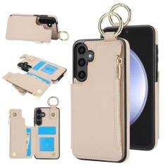 Imagem de Capa carteira para Samsung Galaxy S23 FE, 3 compartimentos para cartão, 1 bolso com zíper, suporte de fecho magnético com suporte de anel à prova de choque com bloqueio de RFID para Samsung S23 FE