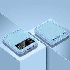 Imagem de Capa de dobradiça de couro para Samsung Galaxy Z Flip 4 3 Flip4 5G Flip3 Retro Litchi Pattern Capa ultrafina fina à prova de choque, azul, para Galaxy Z Flip 3