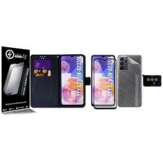 Imagem de Carteira Preta + Skin Carbono + Vidro 3D + Câmera Compativel Galaxy A2