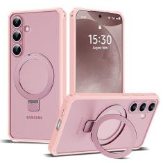 Imagem de XIQI Capa projetada para Samsung Galaxy S24 de 6,2 polegadas com protetor de lente de câmera e suporte de anel magnético [proteção de nível militar] Capa de telefone translúcida à prova de choque para