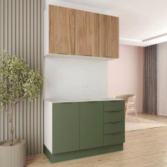 Imagem de Cozinha Modulada 2 Peças sem Tampo com Rodapé 1 Aéreo e 1 Balcão Ipanema Cabecasa Madeiramadeira Verde Folha/Acácia