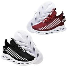 Imagem de Kit 2 Tênis Esportivo Sola Trançada Masculino Treinos Leve e Confortável Ptobco e Bordô-Masculino