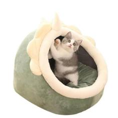 Imagem de Cama de gato, camas para gatos internos, caverna de gato, caverna para cama de gato com travesseiro acolchoado lavável removível, cama de algodão premium de pelúcia macia sem deformação (tamanho M (38