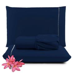 Imagem de Jogo Cama Lençol Unique King 400 Fios Ponto Palito 3 Peças - Azul Marinho