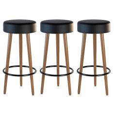 Imagem de Kit 03 Banquetas Cozinha Londres Estofada D-33 Com P s De Mad