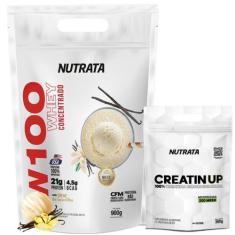 Imagem de Kit Suplemento Whey Protein W100 Nutrata 900G Creatina 300G Pura Refil
