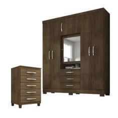 Imagem de Guarda Roupa Casal Imperial Com Cômoda Cannes 5 Gavetas Malbec  Incorp
