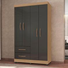 Imagem de Guarda Roupa Solteiro 4 Portas Pederneiras Nature Grafite