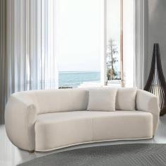Imagem de Sofá Decorativo Sala De Estar Curvo Esther 3 Lugares 210cm Com Almofadas Linho Off White