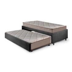 Imagem de Bicama Box Solteiro Suede Preto 88x188 Com Dois Colchões Espuma Suprem