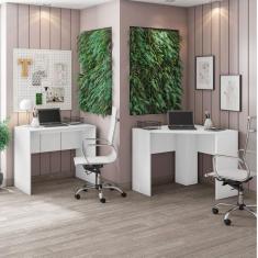 Imagem de Conjunto Home Office 2 Peças com 1 Escrivaninha de Canto e 1 Escrivaninha 90cm Caemmun Branco