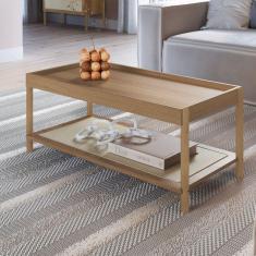 Imagem de Mesa de Centro Retangular com Prateleira 93cm Palhinha Pé Madeira Oslo Hanover